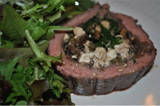 Flank Steak Stuffed With Mushrooms and Feta Cheese