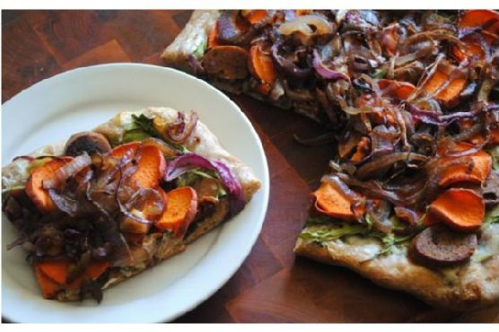 Sweet Potato, Sausage and Caramelized Onion Pizza