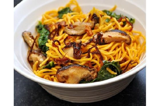 Noodles With Chinese Kale & Shitake Mushrooms