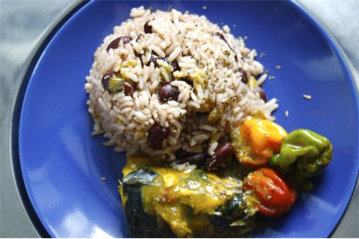 Rice and Peas with Coconut Curry Mackerel