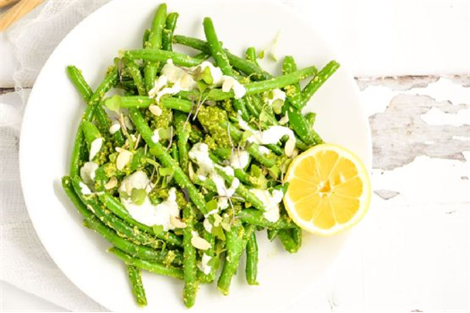 Snap Pea and Green Bean Salad with Arugula Pesto