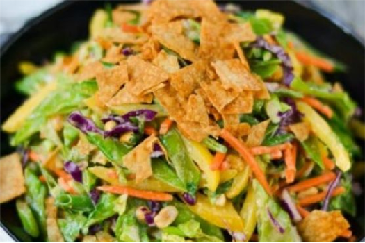 Thai Veggie Slaw with Peanut Dressing and Crispy Wontons