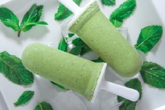 Matcha Yuzu Mango Popsicles with Mint