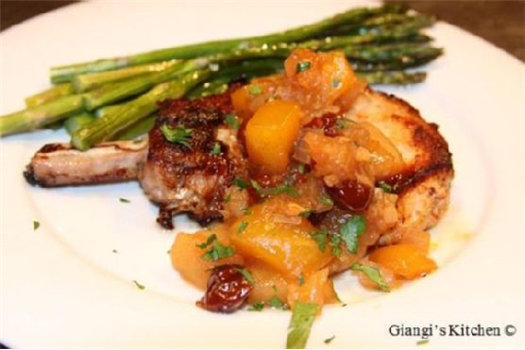 Pan Seared Pork Chops with Mango Chutney