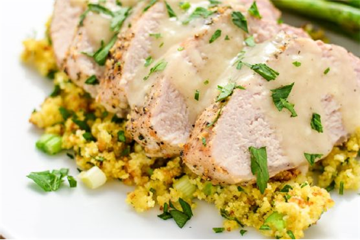 Roasted Lemon Pepper Pork Tenderloin with Cornbread Stuffing